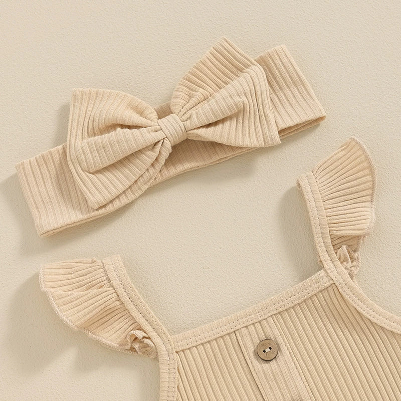 Completo Estivo Neonata/ Bimba 3 Pezzi con Body, Pantaloncini e Fascia