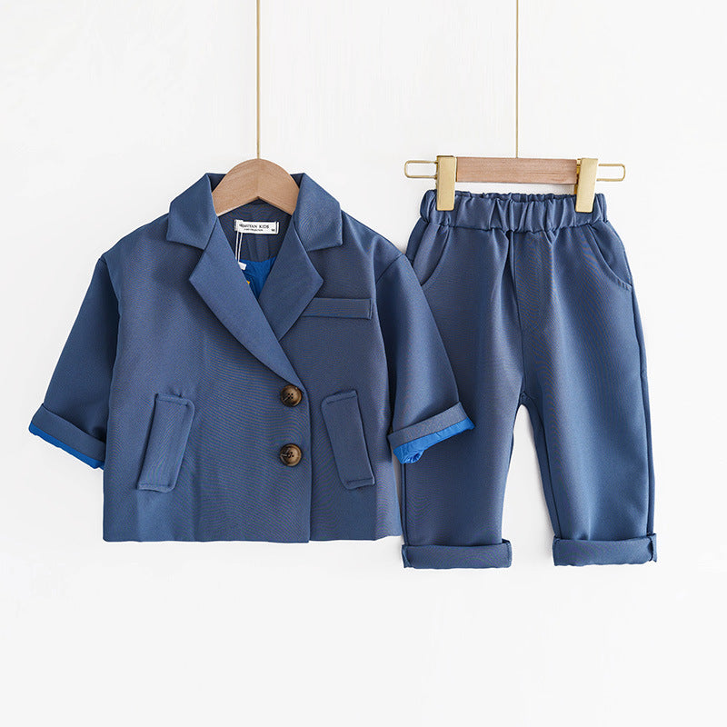 Completo Estivo Bambino 2 Pezzi – Giacca Elegante a Maniche Corte + Pantaloni Lunghi
