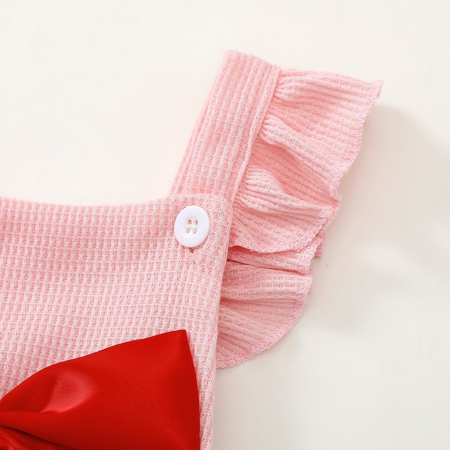 Pagliaccetto Estivo Rosa per Neonata con Fiocco Rosso e Fascia Coordinata