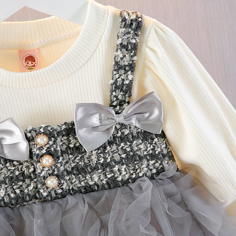 Abito Elegante Bambina con Tweed e Gonna in Tulle