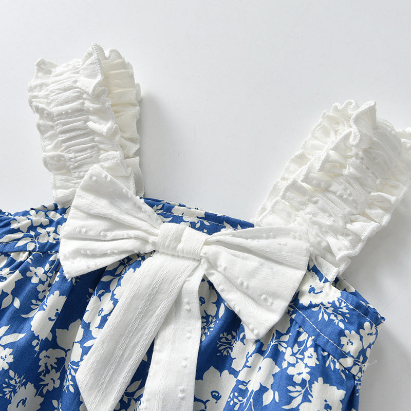 Completo Estivo Bimba con Motivo Floreale Blu