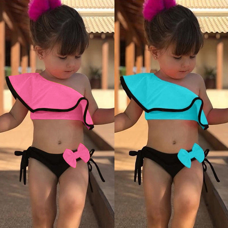 Costume bambina 2 pezzi Monospalla con maxi volant