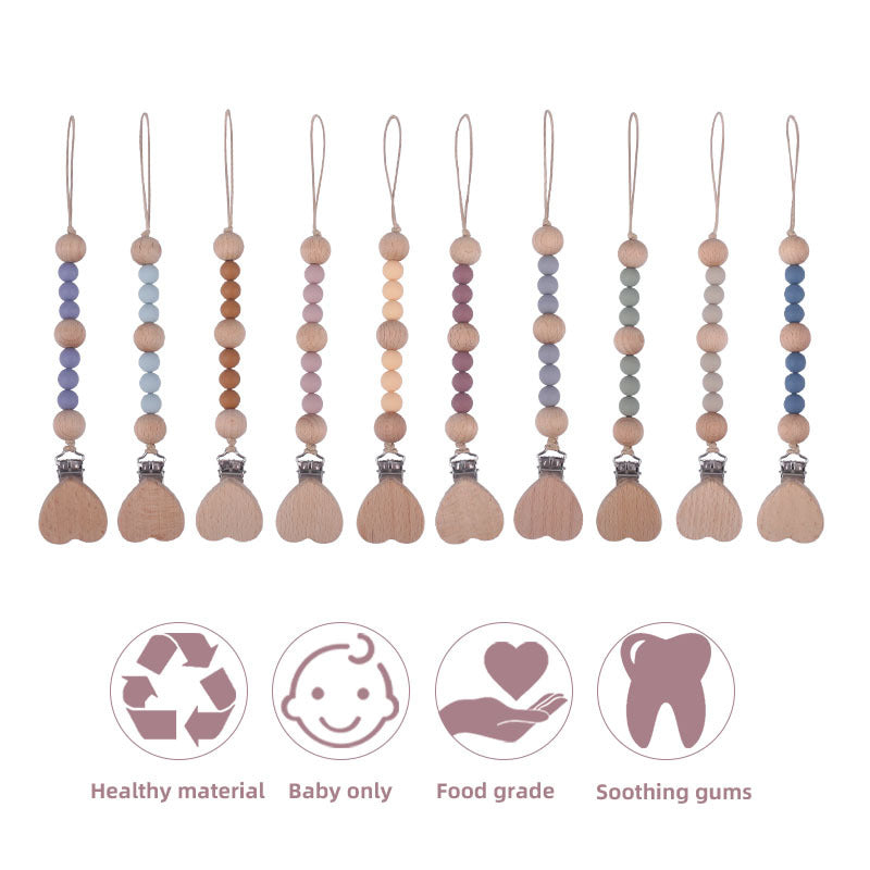 Portaciuccio in Legno e Silicone Cuore– Design Naturale con Perline