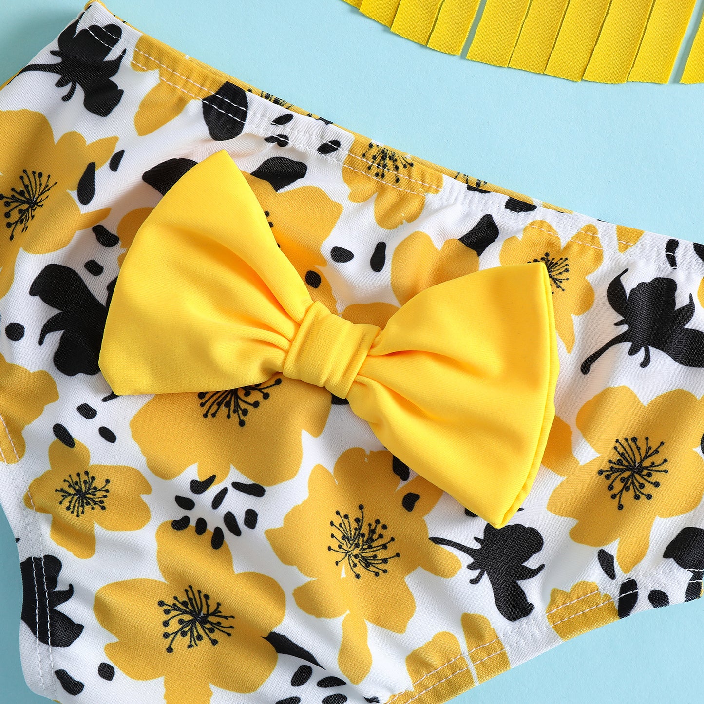 Costume bambina 3 pezzi – Giallo fiori tropicali
