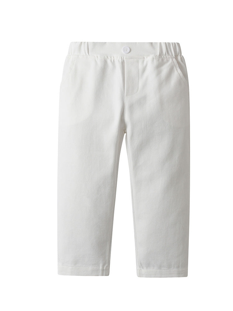 Completo Elegante Bambino 3 Pezzi Bianco Camicia, Gilet e Pantaloni con Papillon