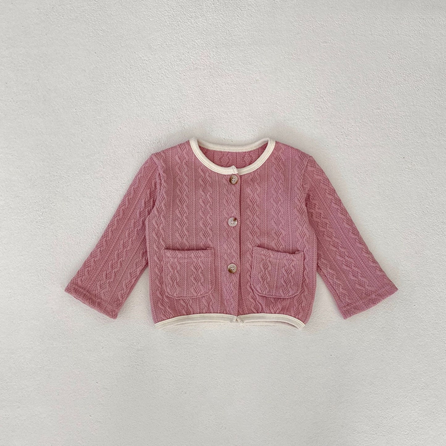 Completo Neonata/ Bimba Maglia Lavorata 2 Pezzi – Rosa o Panna