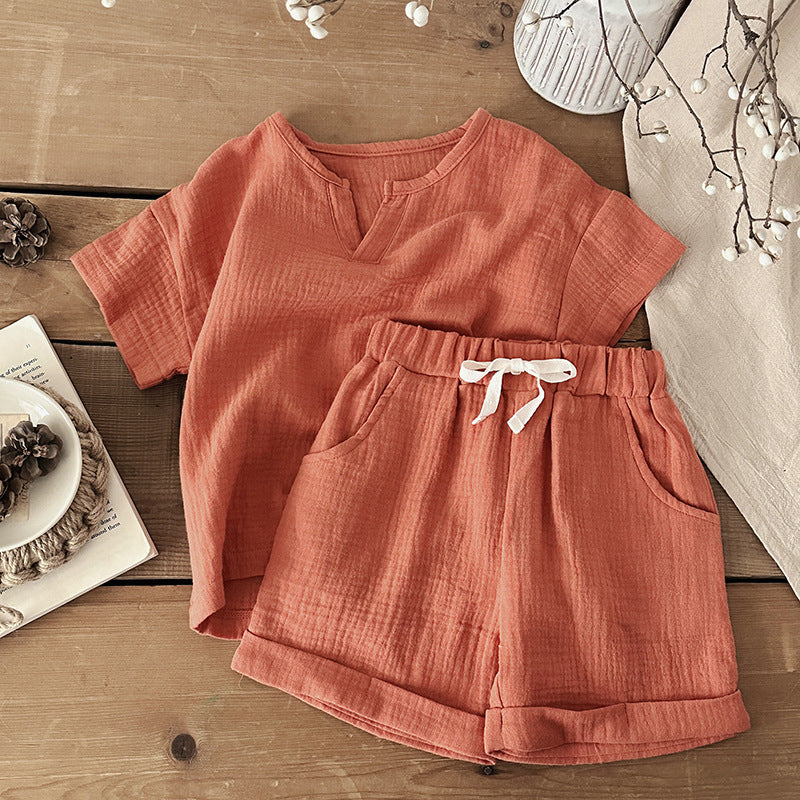 Completo bambino 2 pezzi Cotone Mussola Tinta Naturale