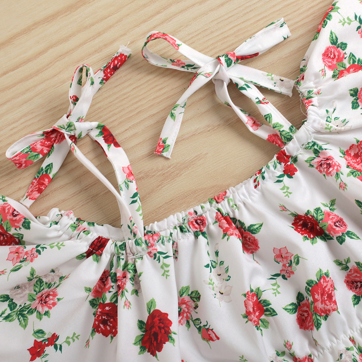 Completo Estivo Bambina con Fiori Rosso Rosa – 2 Pezzi
