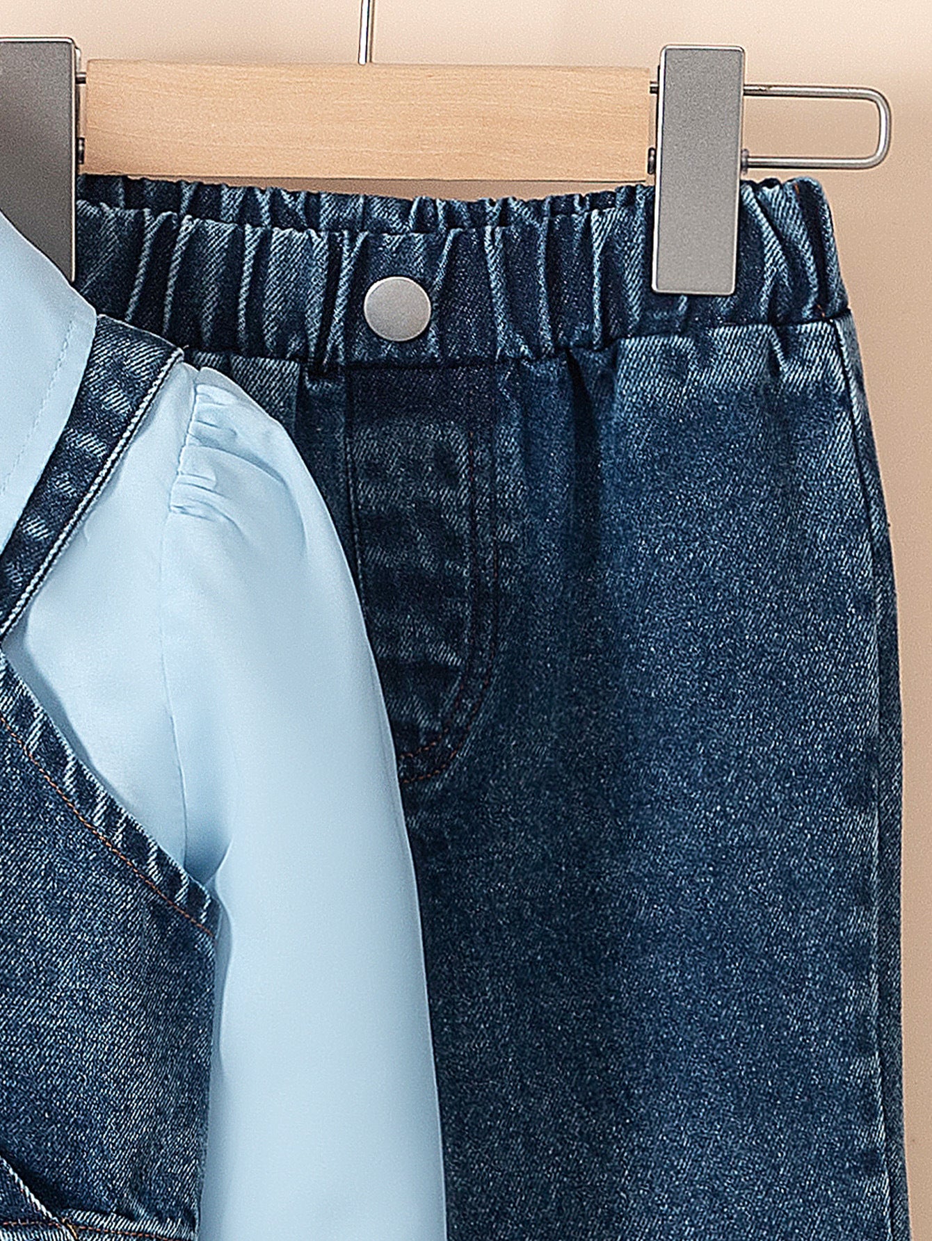 Completo Bimba Elegante - Camicia Azzurra e Set in Denim con Perline