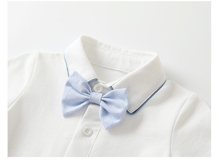 Completo Estivo elegante neonato 2 pezzi – Body camicia con papillon e pantaloncini estivi
