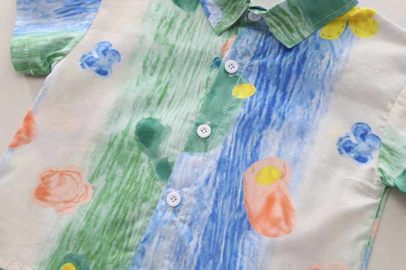 Set Estivo Bambino - Camicia Fantasia Floreale e Pantaloncini in Denim