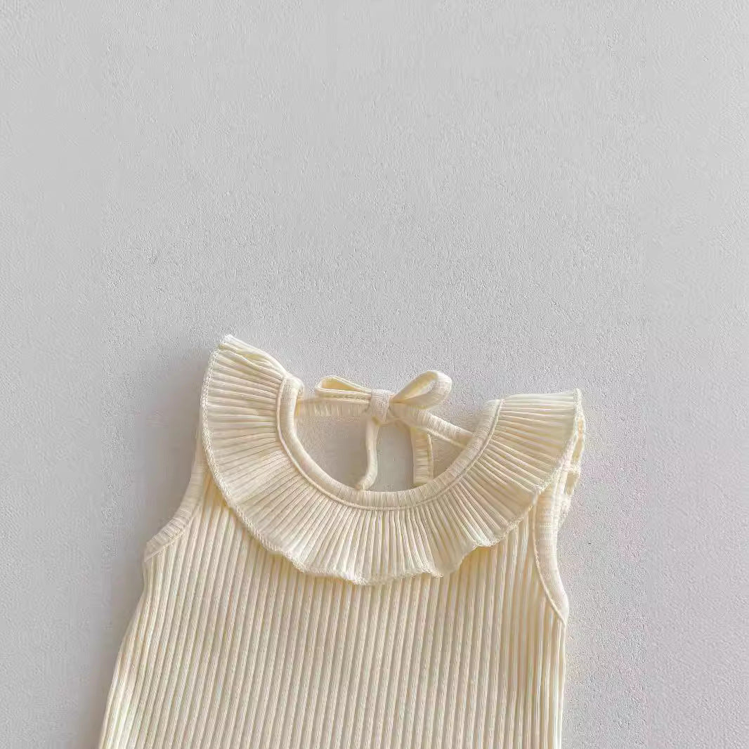 Completo 2pz Neonata blusa e Gonna a Balze e Colletto Arricciato Eleganza Panna