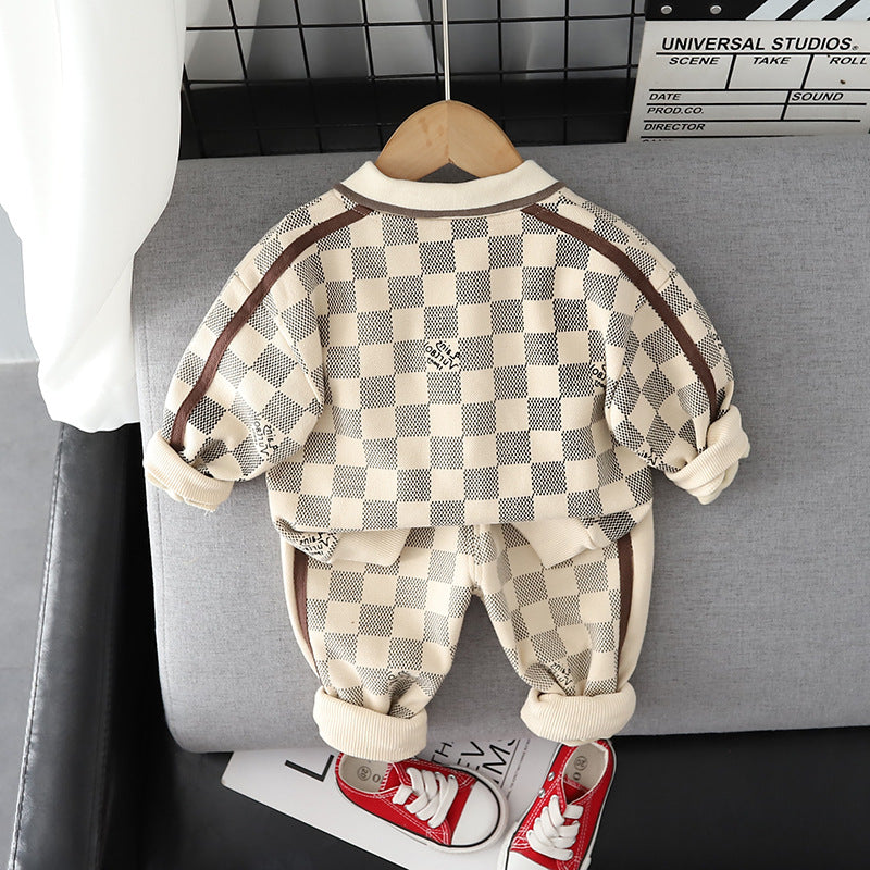 Completo Bimbo Autunnale a Quadri Polo e Jogger Coordinati