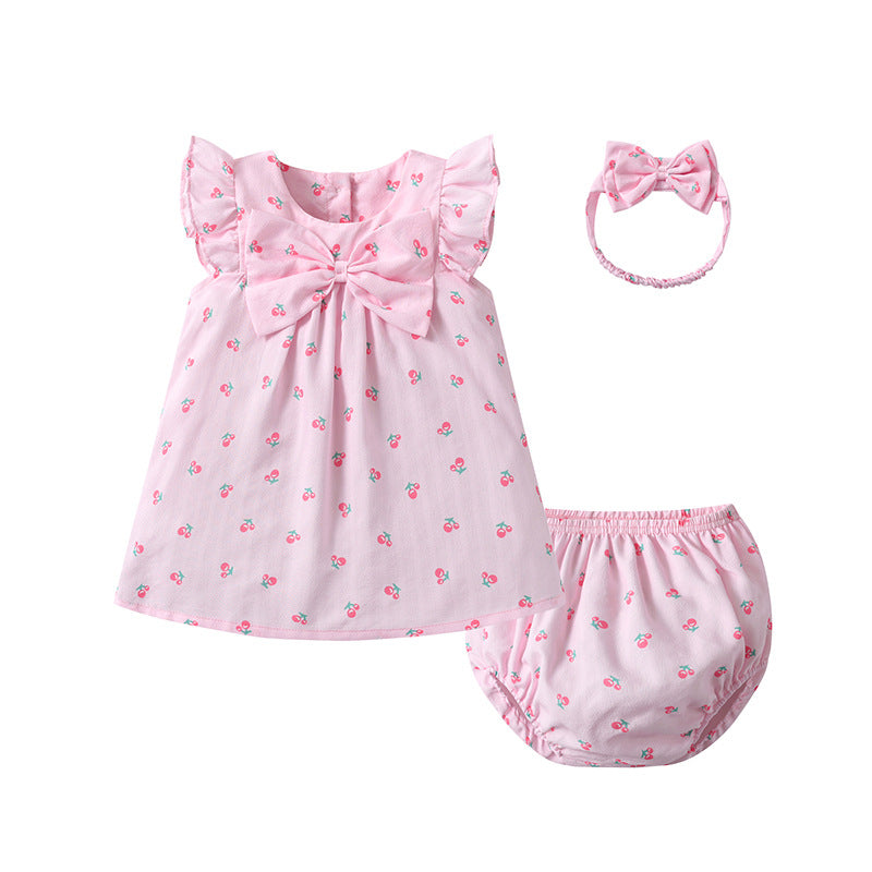 Completo estivo bambina con fantasia a ciliegie 100% cotone