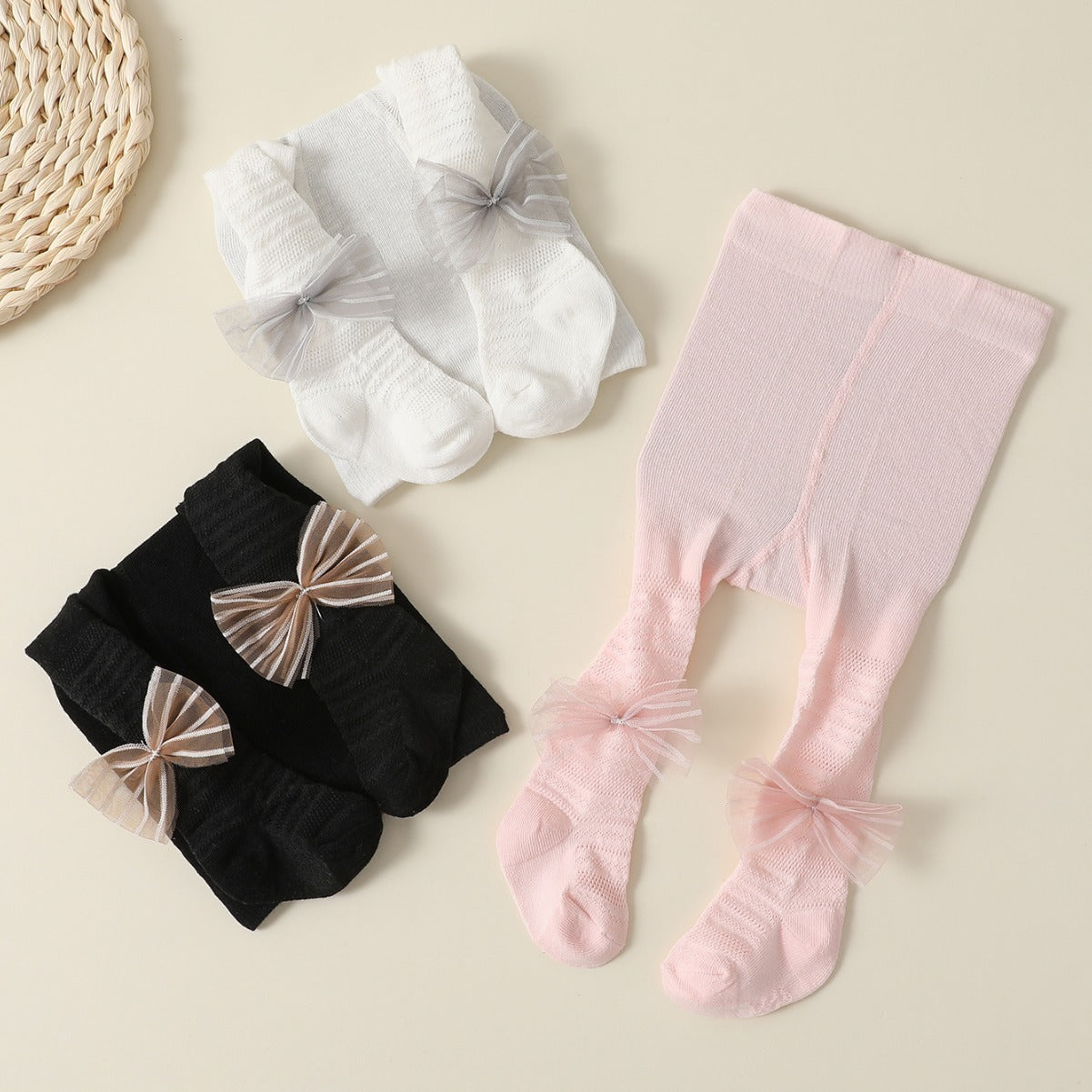 Set Collant 3pz con Fiocco in Tulle Bimba