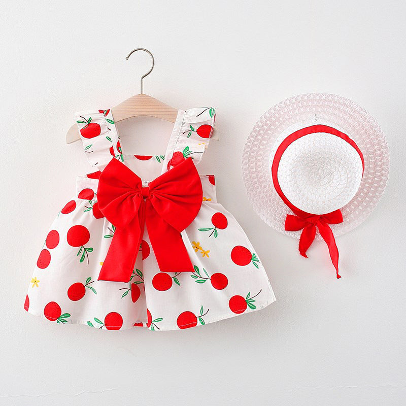 Set Abito Estivo Bambina Vestito con Stampa e Cappello Coordinato
