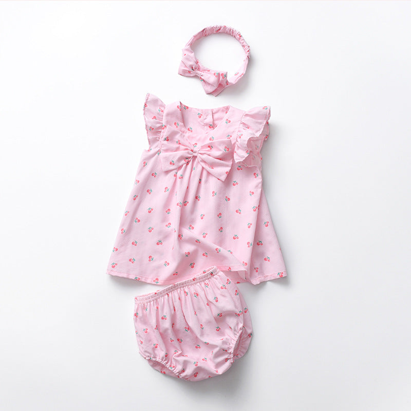 Completo estivo bambina con fantasia a ciliegie 100% cotone