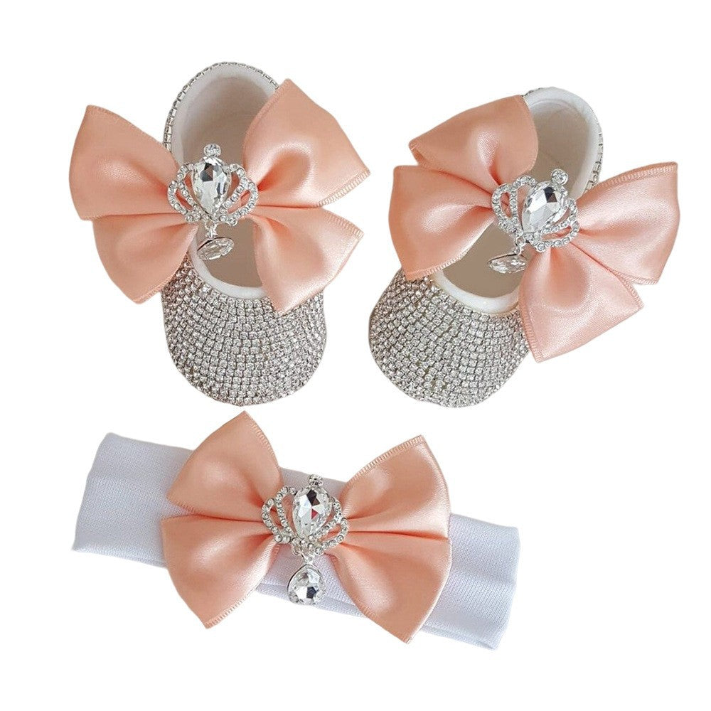 Set Scarpine e Fascia Neonata Eleganza con Strass e Fiocco