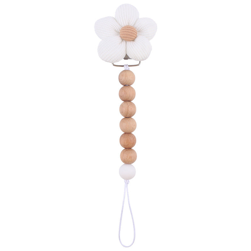 Catenina in Legno e Silicone con Clip Fiore in Tessuto