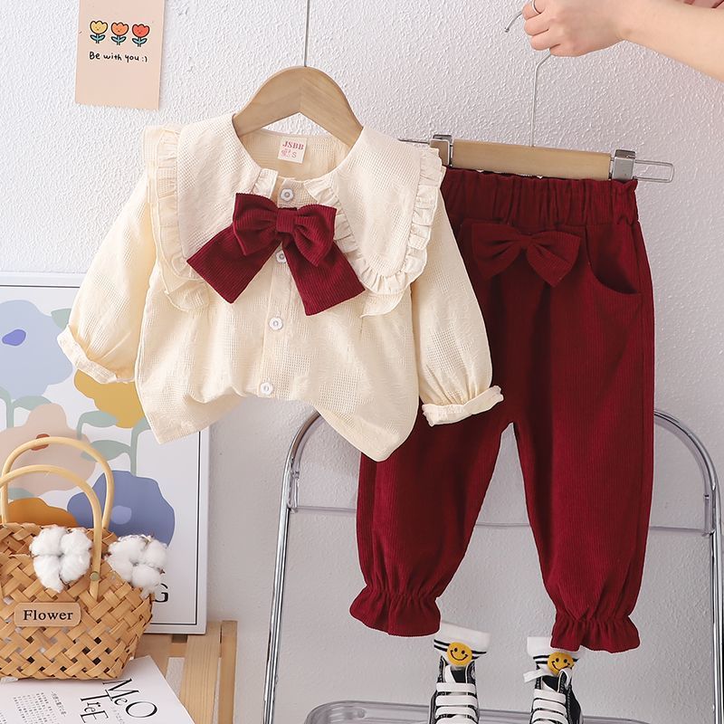 Completo Bambina Autunnale – Blusa con Fiocco & Pantaloni
