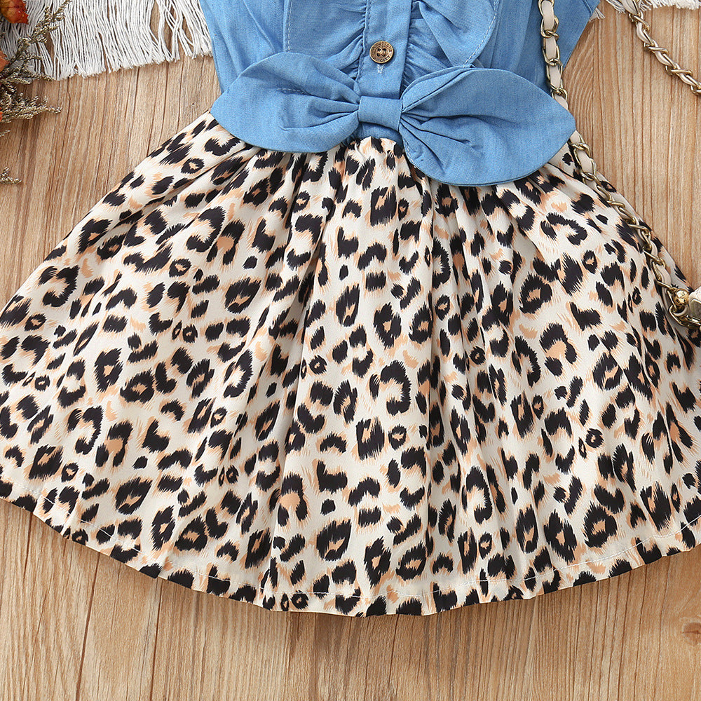 Vestito Bimba Denim & Animalier con Fiocco – "Chic Safari"