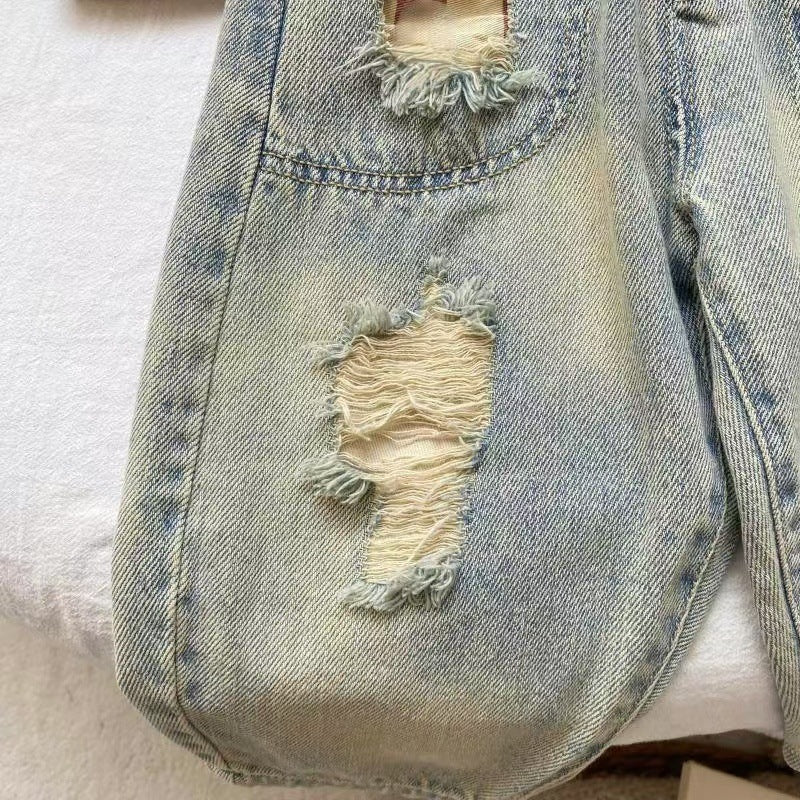 Jeans Bambino Stile Vintage Effetto Strappato e Lavaggio Chiaro