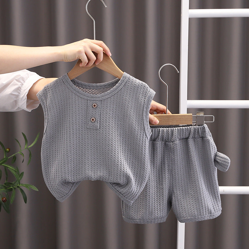 Completo Estivo Bambino "Soft Comfort" - Canotta e Shorts in Tessuto Waffle
