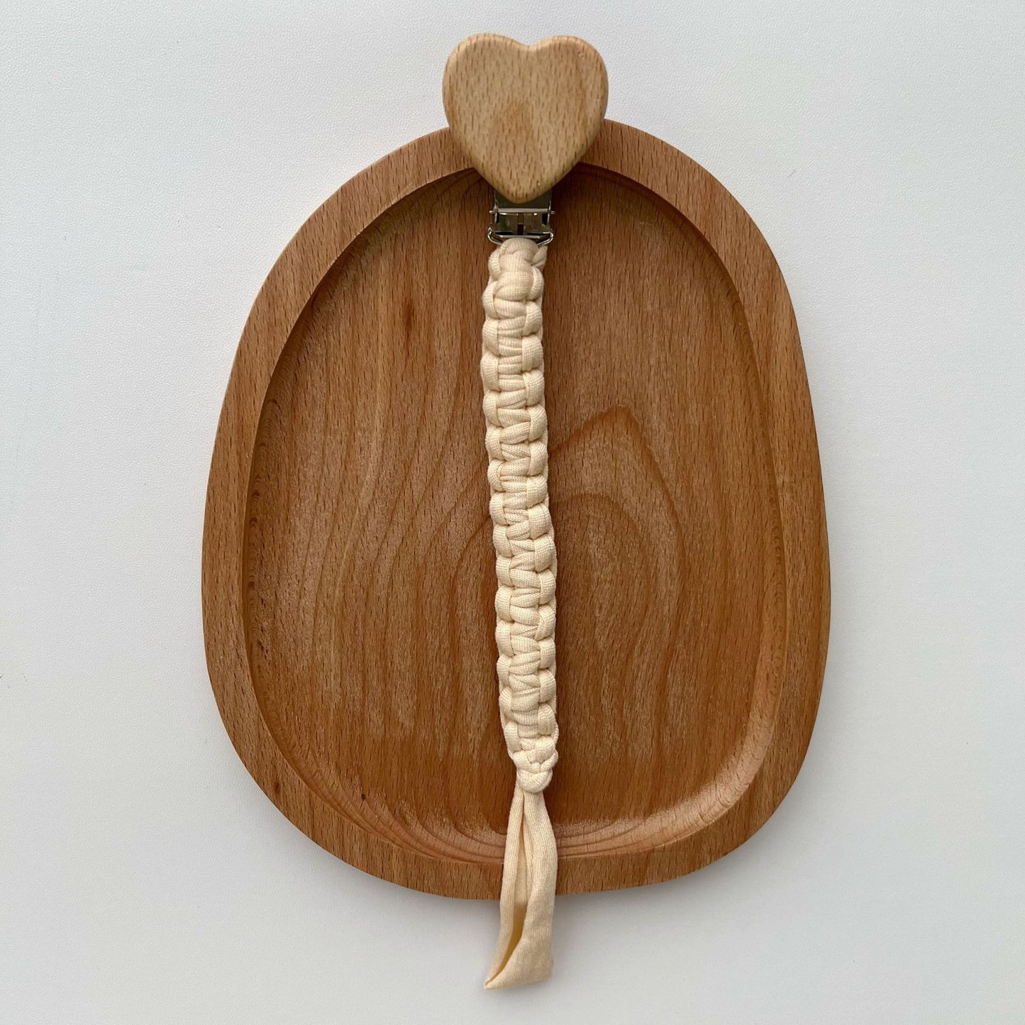 Portaciuccio Intrecciato in Cotone con Clip a Cuore in Legno