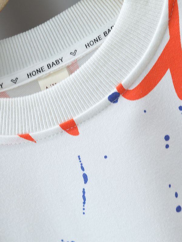 Completo bambino felpa e jeans con stampa smiley e scritte arancioni