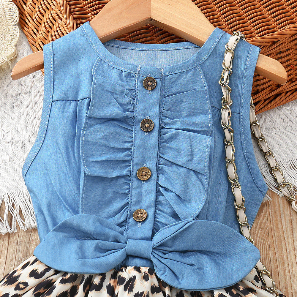 Vestito Bimba Denim & Animalier con Fiocco – "Chic Safari"