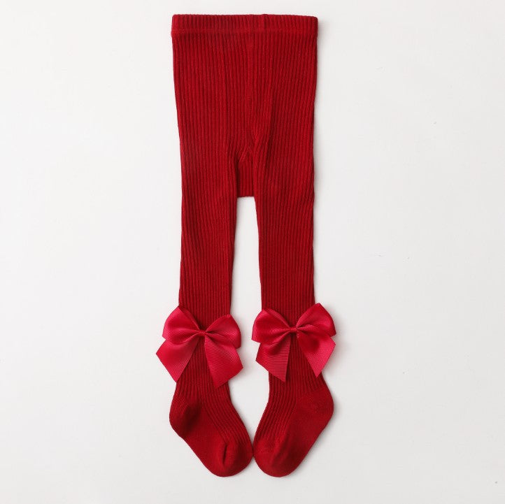 Collant Eleganti per Bambina con Fiocco in Raso vari colori caldo cotone