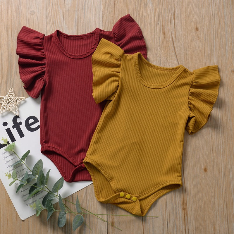 T-shirt / Body Bimba con Maniche Volant Tessuto a Costine, Look Chic