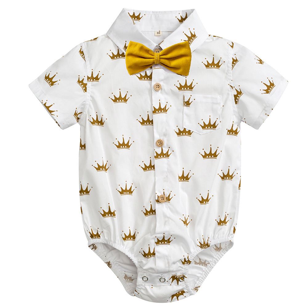 Body Camicia Elegante per Neonato Stampa Corone con Papillon
