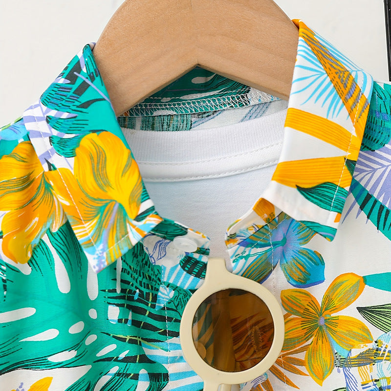 Completo Estivo Bambino 2 Pezzi – Camicia Tropicale + Shorts Coordinati