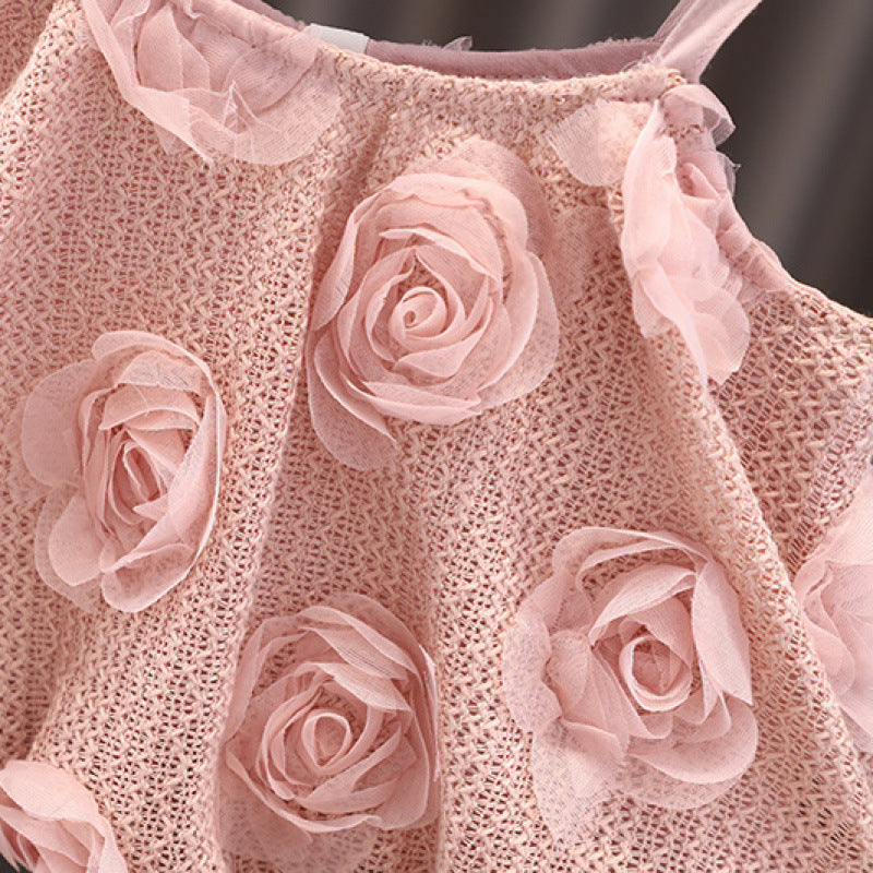 Completo Chic Bambina – Blusa con Rose 3D & Pantaloni a Volant
