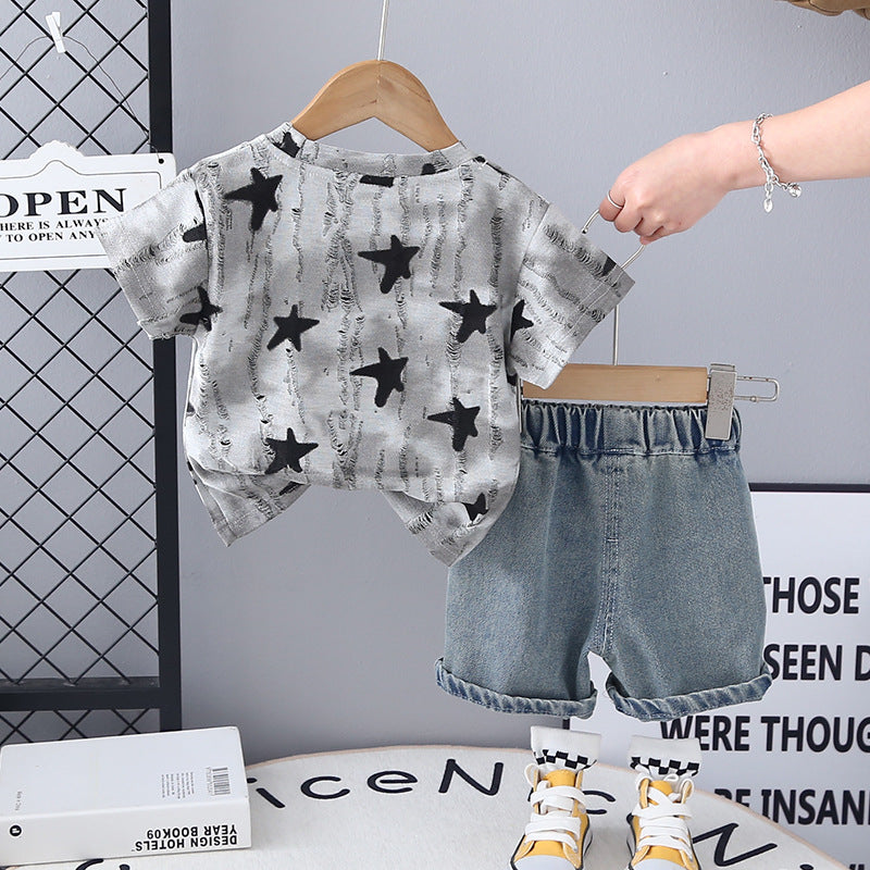 Completo Estivo Bambino Maglietta Stelle & Shorts Jeans