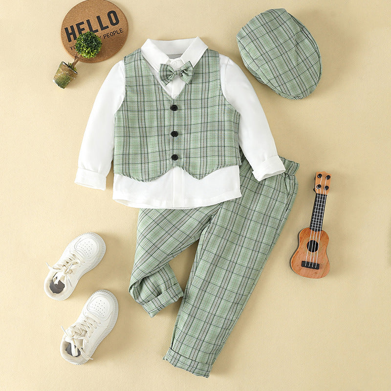 Completo Elegante Bambino Gilet, Camicia, Pantaloni e Cappello