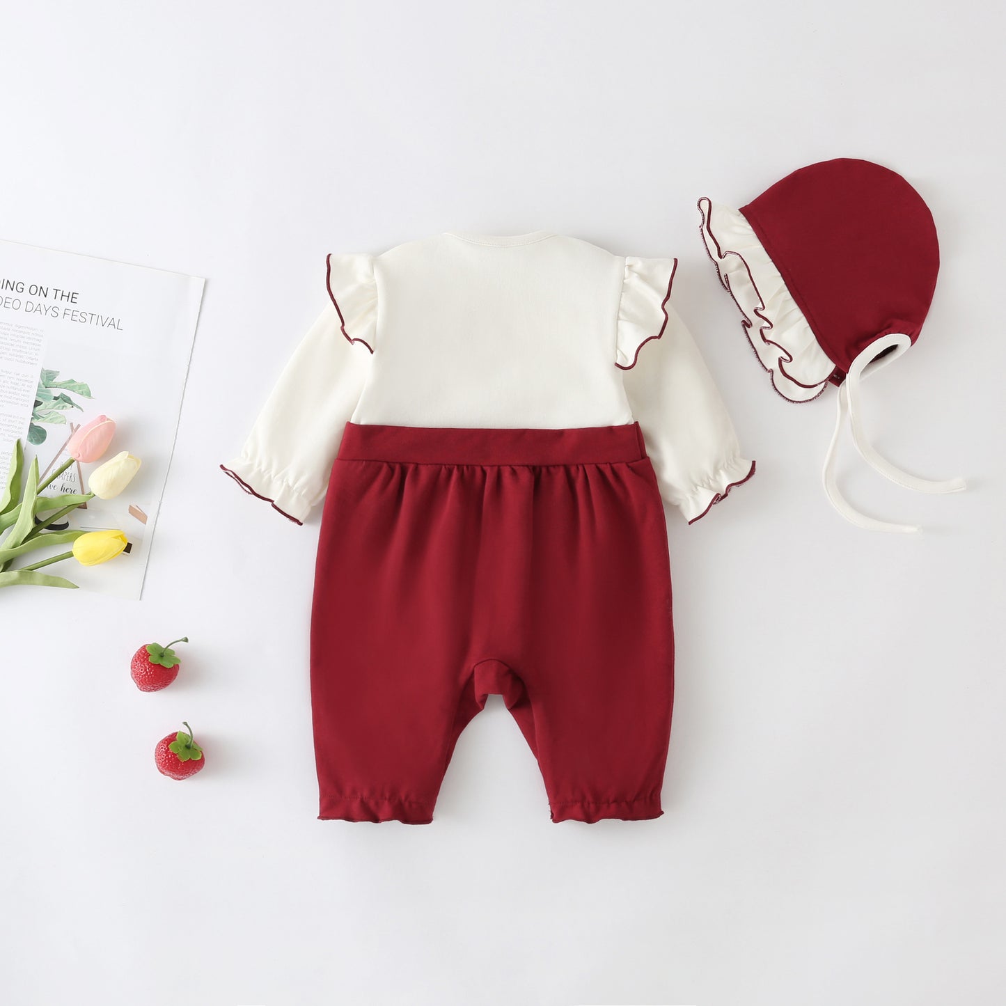 Tutina Completo Invernale Neonato 2 Pezzi con Fiocco e Cappellino – Rosso