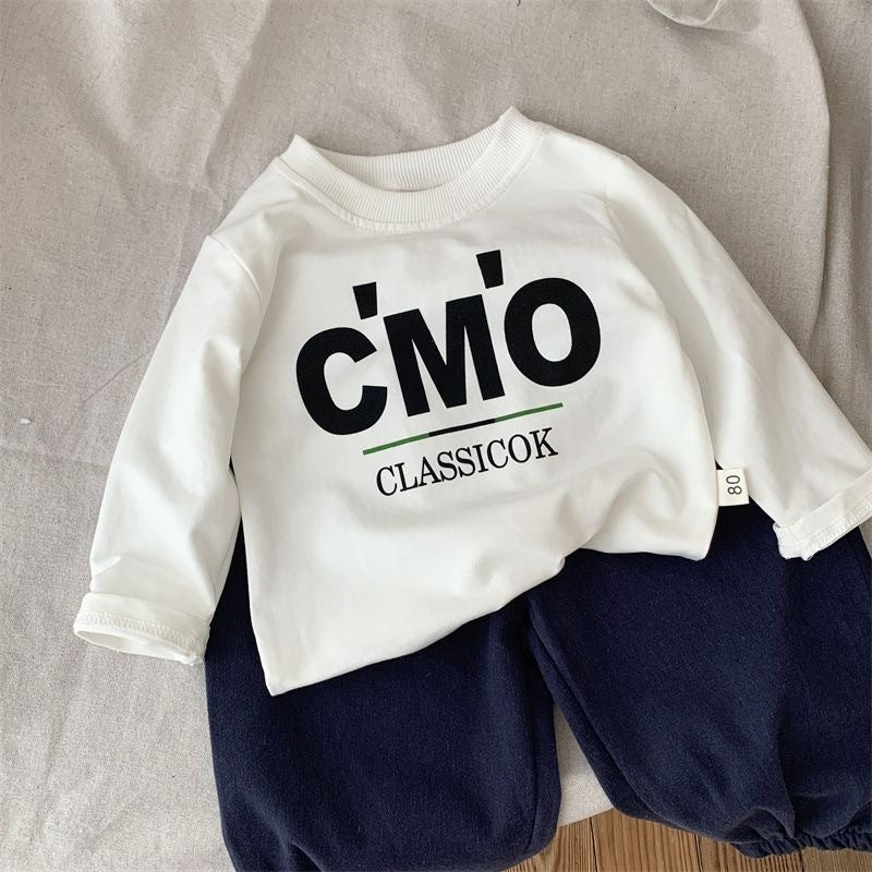 Completo bambino 3 pezzi Camicia a righe + T-shirt + Pantaloni jogger