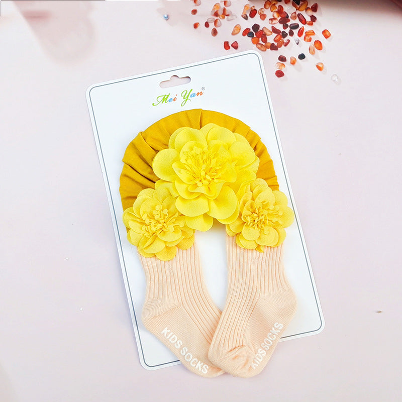 Set Turbante e Calzini per Bambina con Dettagli Floreali