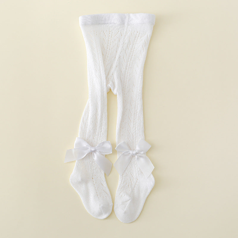 Collant traforati bambina con fiocco in raso – Vari colori