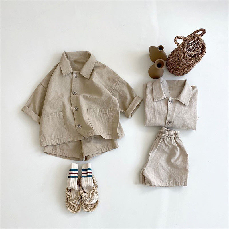 Completo Estivo Bambino in Lino Camicia e Shorts