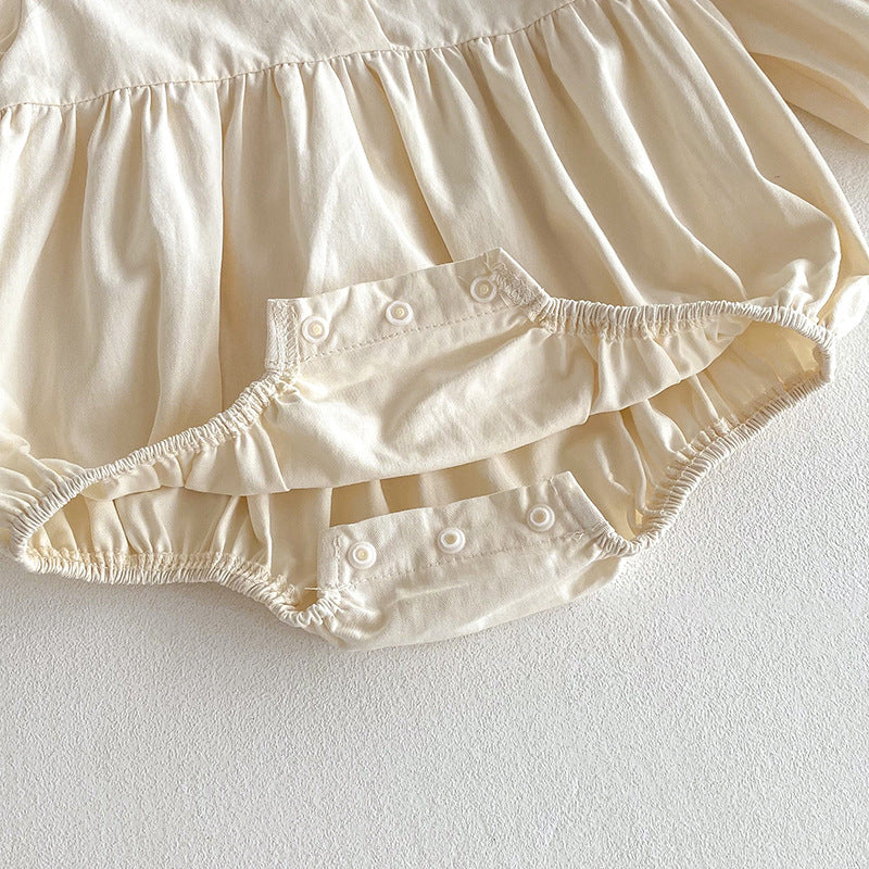 Pagliaccetto Elegante Neonata con Gonna Rosa Ricamata e Colletto