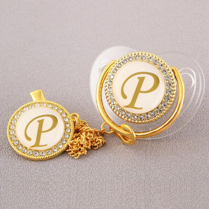 Set Ciuccio Trasparente e oro Luxury con Clip – Personalizzato con Iniziale 6-12 mesi