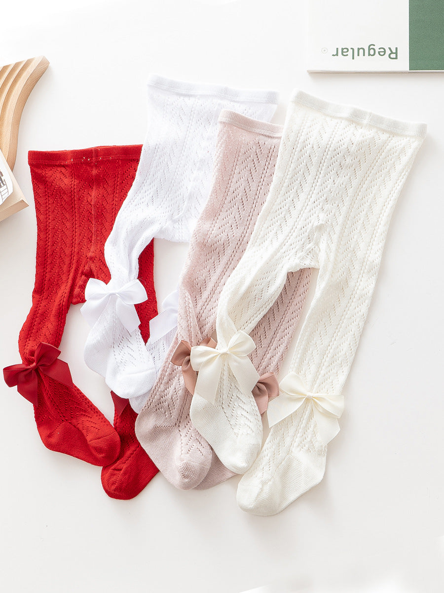 Collant in Maglia Forata per Bambini con Fiocchi Decorativi