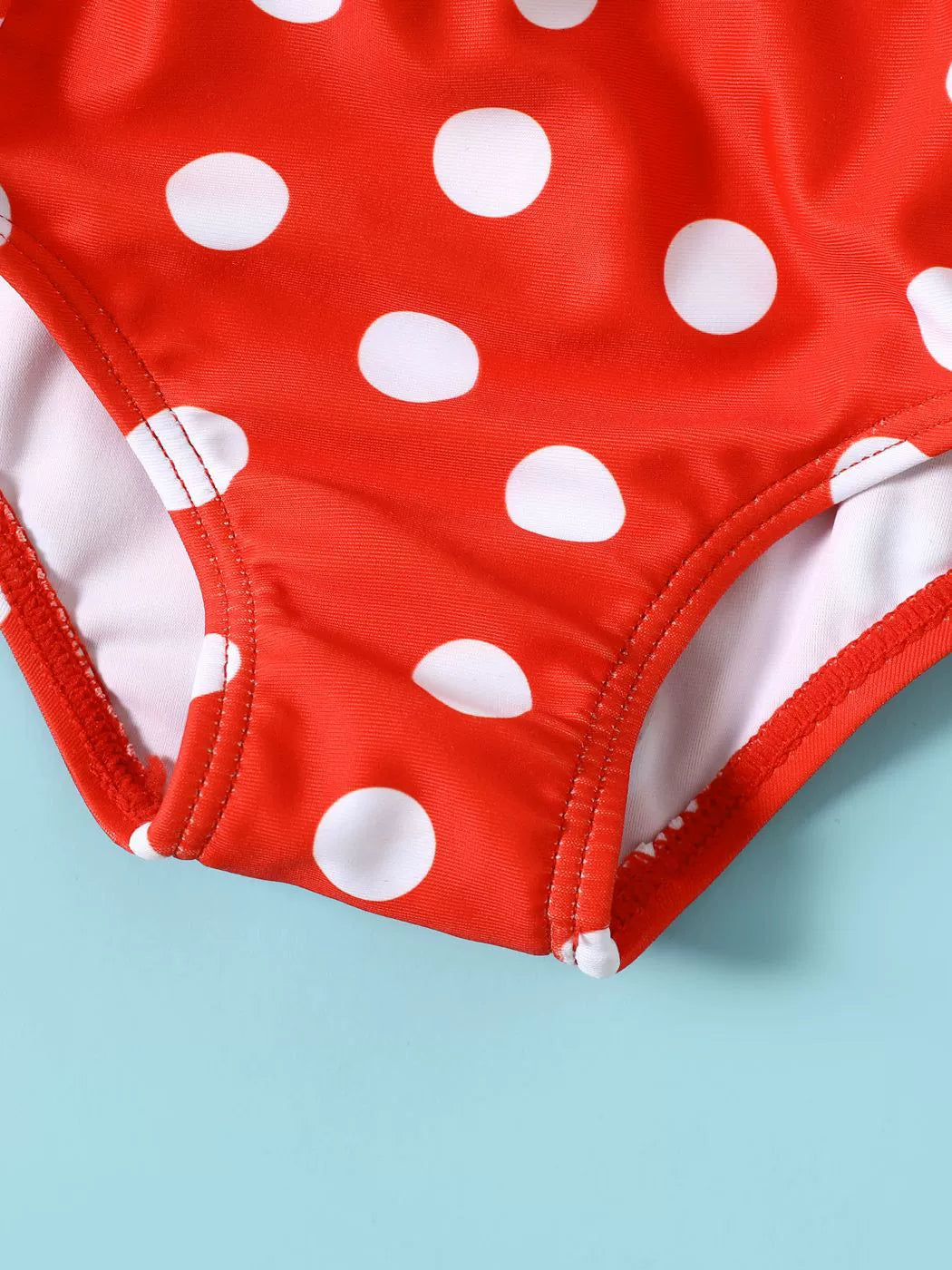Costume Intero Bambina Pois Bianchi e Maxi Fiocco