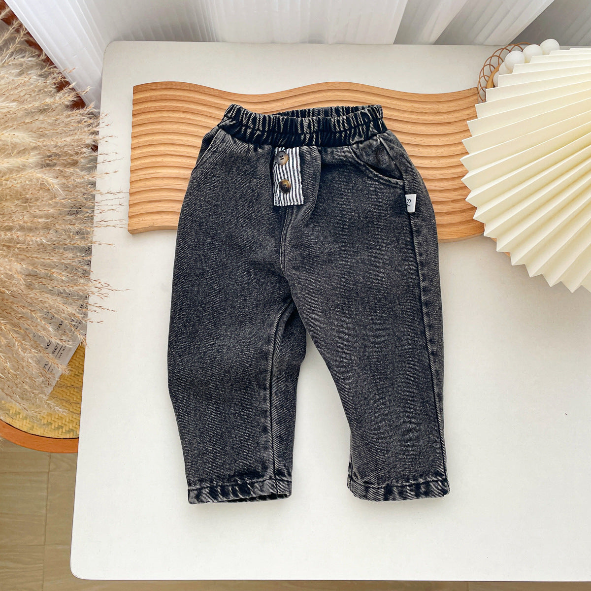 Jeans Bambino a Vita Elasticizzata Azzurro Chiaro e Nero Washed