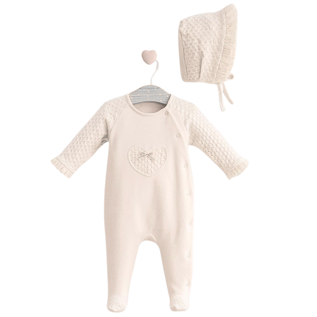 Combinaison chaude coeur en coton bébé fille avec bonnet
