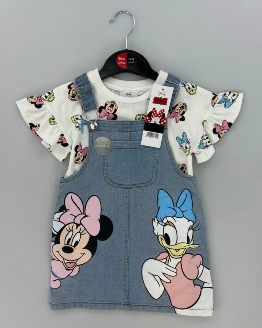 Completo Bimba Disney 2 Pezzi – T-shirt Minnie e Paperina + Salopette in Jeans