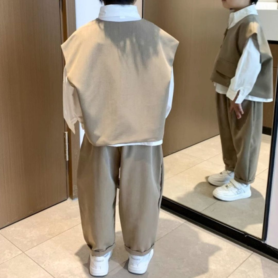 Set 3pz bimbo elegante camicia, gilet e pantalone